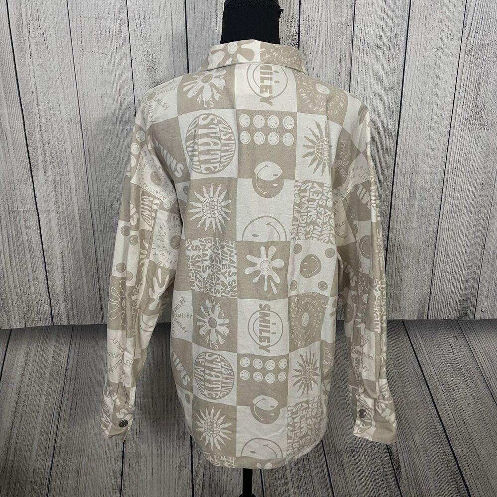 Smiley x H&M Women's Medium Beige Button-Up Oversized Shacket Shirt 90s Retro - Picture 4 of 7